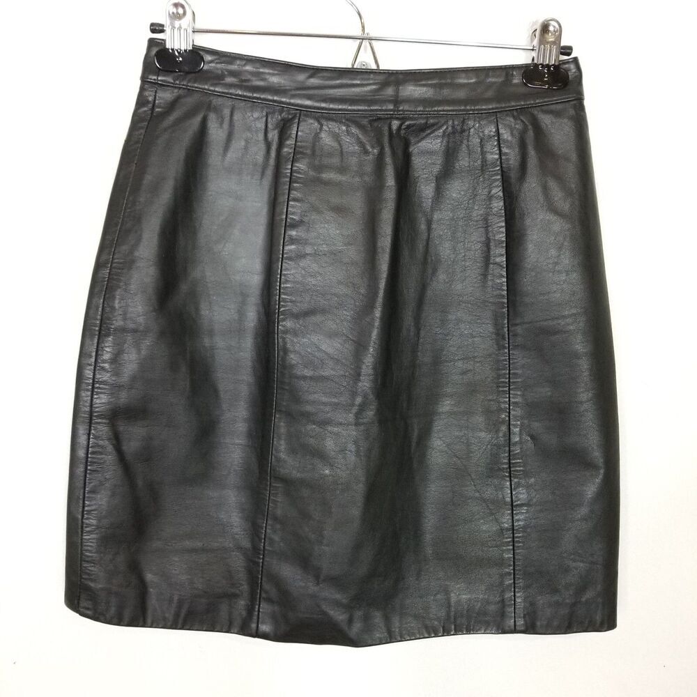 VTG Byrnes & Baker Women Leather‎ Pensil Mini Skirt Sz 10 Black Party Casual